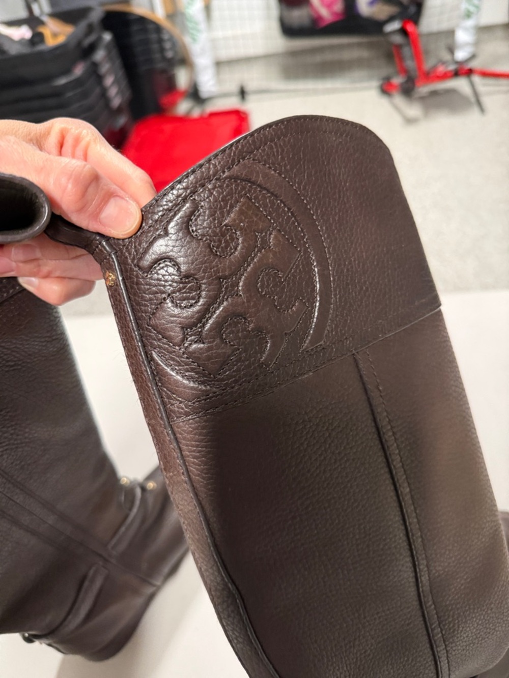 Tory Burch Brown Tall Leather Riding Boots with Logo Medallion - Picture 9 of 10